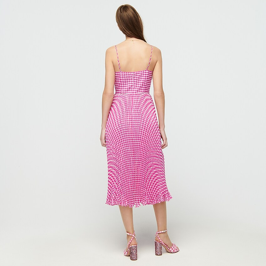 Pleated midi dress in crinkle gingham | J. Crew US