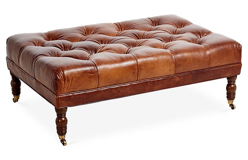 Anna Cocktail Ottoman, Caramel Leather | One Kings Lane