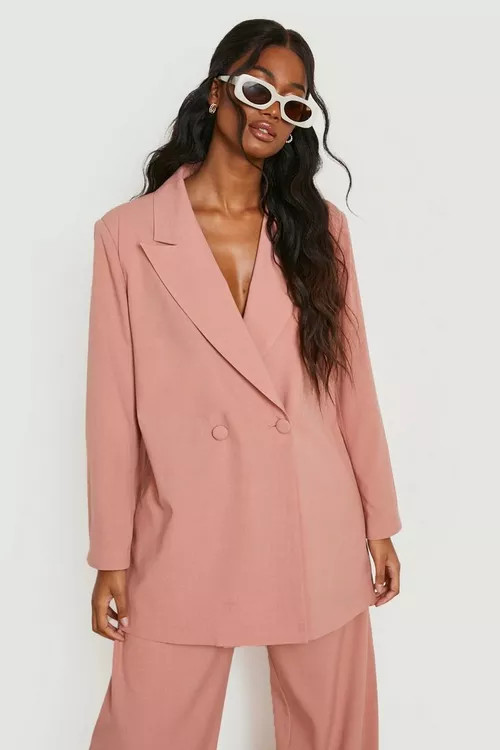 Linen Look Double Breasted Blazer | Boohoo.com (US & CA)
