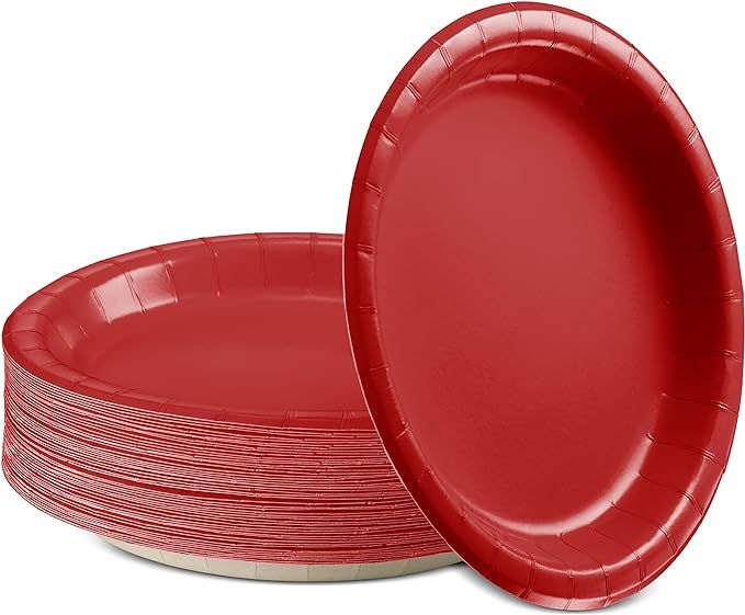Amcrate Paper Dinner Plates Red, 8 1/2 Inches Paper Plates Disposable, Strong and Sturdy Disposab... | Amazon (US)