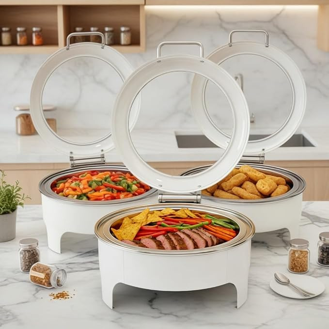 6.5L White Chafing Dishes for Buffet,Visualization Glass Lid Catering Supplies Buffet Display wit... | Amazon (US)