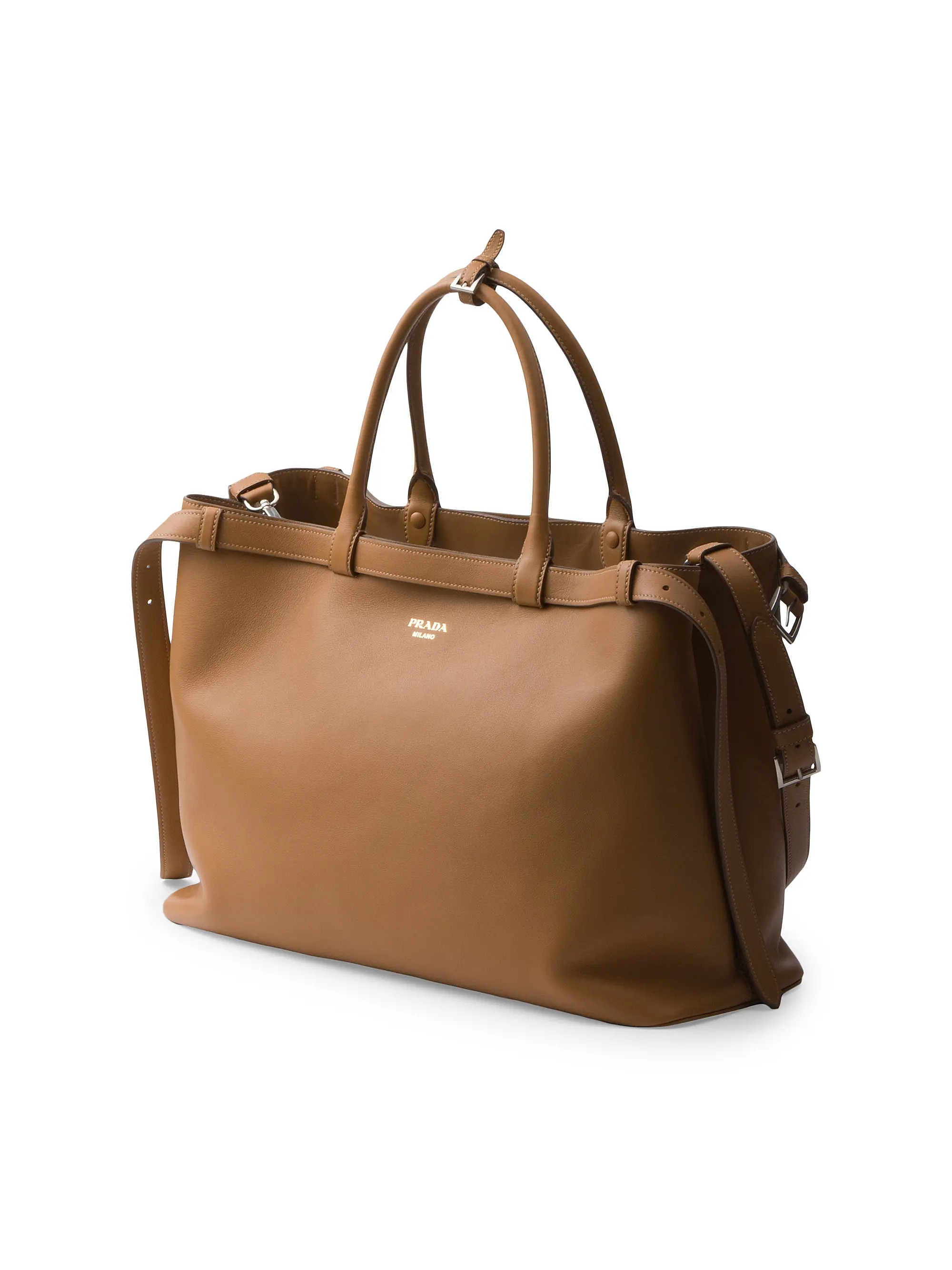 Prada Buckle Leather Handbag With Double Belt | Saks Fifth Avenue | Saks Fifth Avenue