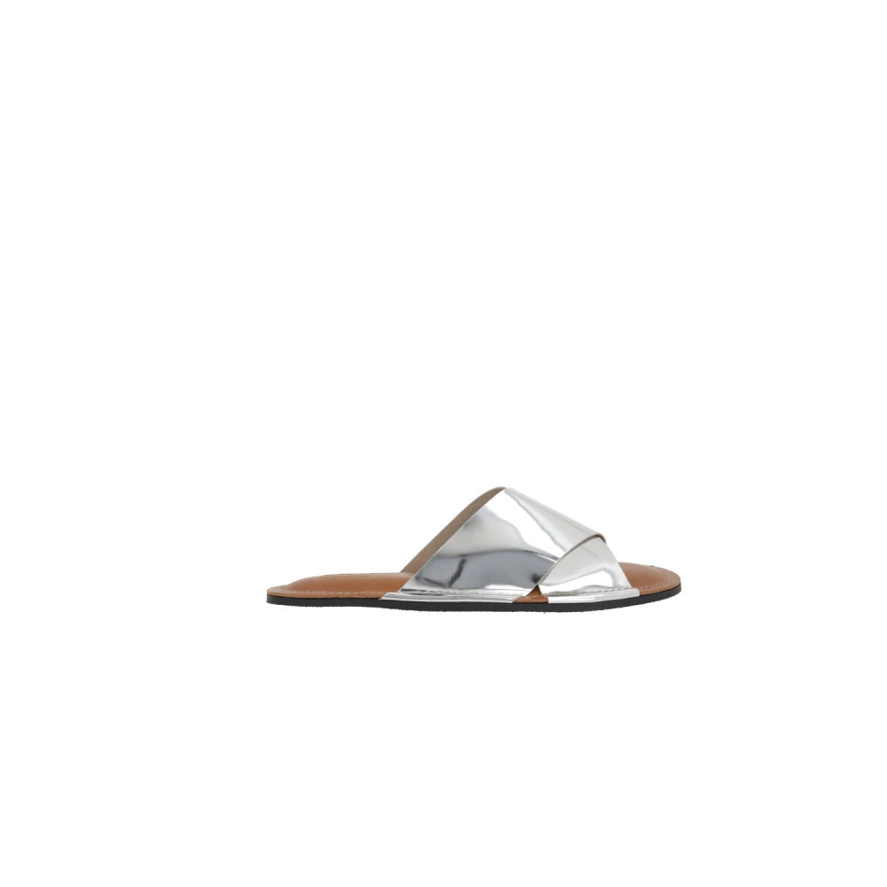 Silver Slide Sandals Leather Rubber Sole | Miinto UK Ltd