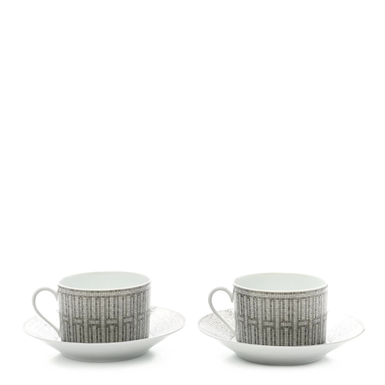HERMES Porcelain Mosaique Au 24 Breakfast Cup And Saucer Set Of 2 Platine | FASHIONPHILE (US)