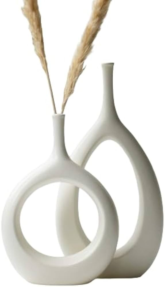 Kimisty Nordic Ceramic Vase Set 2, White Modern Minimalist Bud Vase, Hollow Vase Decor, Sculpture... | Amazon (US)