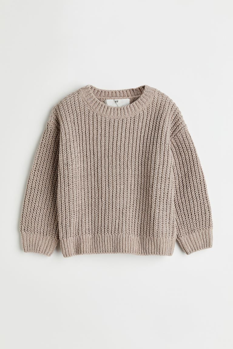 Knitted chenille jumper - Greige/Silver-coloured - Kids | H&M GB | H&M (UK, MY, IN, SG, PH, TW, HK)