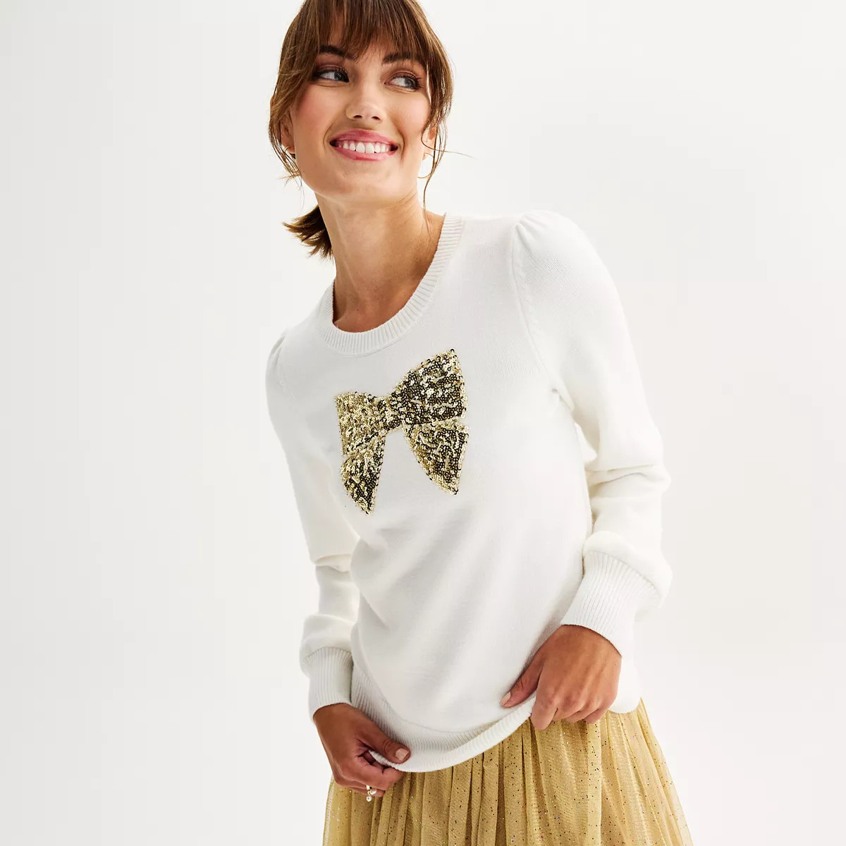 Women's DRAPER JAMES RSVP™ Pullover Sweater With Sequin Bow Motif | Kohl's