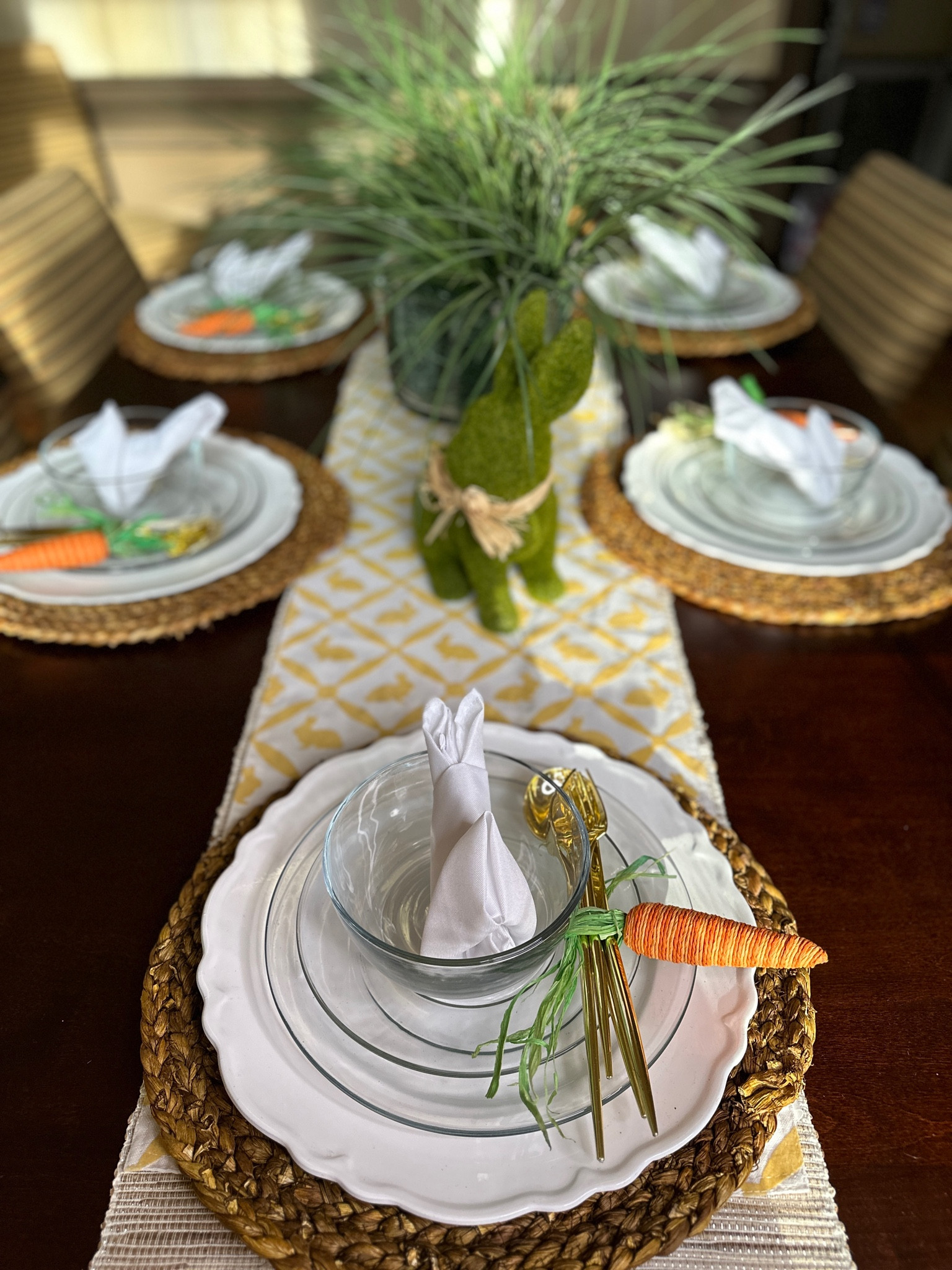 Easter Table Scape 
Easter Table Moss Bunny Gold Utensils Spring Table Natural Table Target Amazon Grass Centerpiece Spring Decor Easter Decor Dining Room Table

#LTKFind #LTKSeasonal #LTKhome