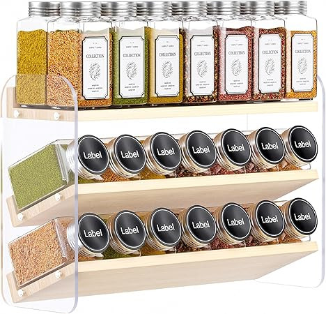 MUDEELA Clear Spice Rack Organizer for Cabinet, 3 Tiered Vertical Spice Shelf, Wooden Seasoning O... | Amazon (US)