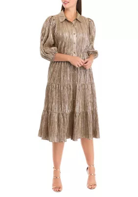 Crown & Ivy™ Women's 3/4 Sleeve Metallic Shirtdress | Belk