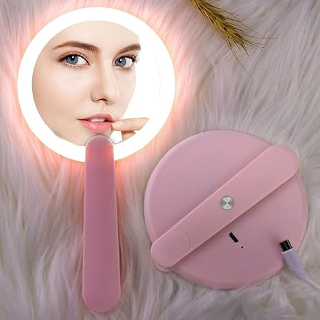 LED Foldable Travel Makeup Mirror,4.5×4.5 inches 18 LED Lamp Beads USB Rechargeable Rotating Han... | Amazon (US)