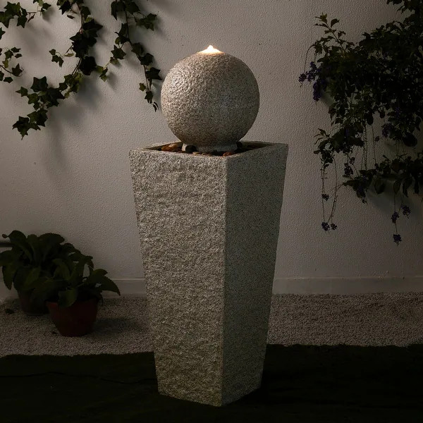 Glitzhome 40.25"H Floating Pedestal Sphere Oversized LED Polyresin Fountain with Pebbles - Bed Ba... | Bed Bath & Beyond