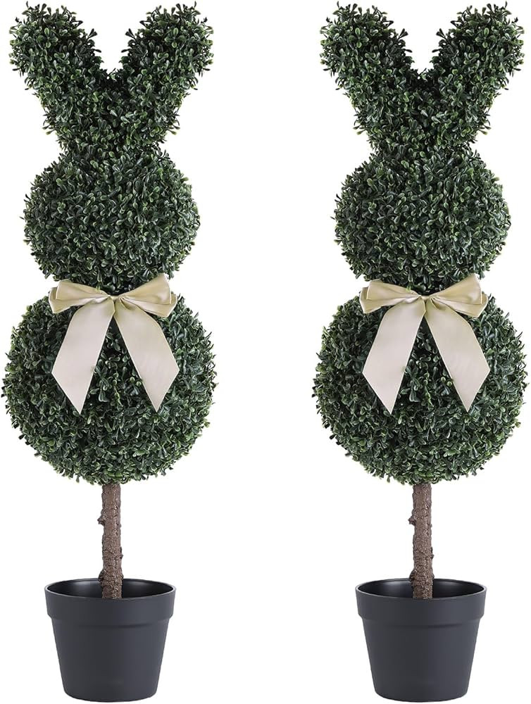 36" Bunny-Shaped Topiary Trees Artificial Outdoor Set of 2, 3ft Faux Boxwood Plants UV-Resistant ... | Amazon (US)