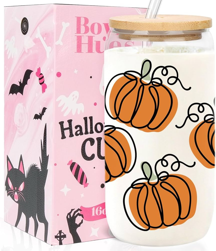 Halloween Gifts Cute Boo Basket Stuffers for Women, Teens, Kids - Halloween Pumpkin Cups 16oz Gla... | Amazon (US)