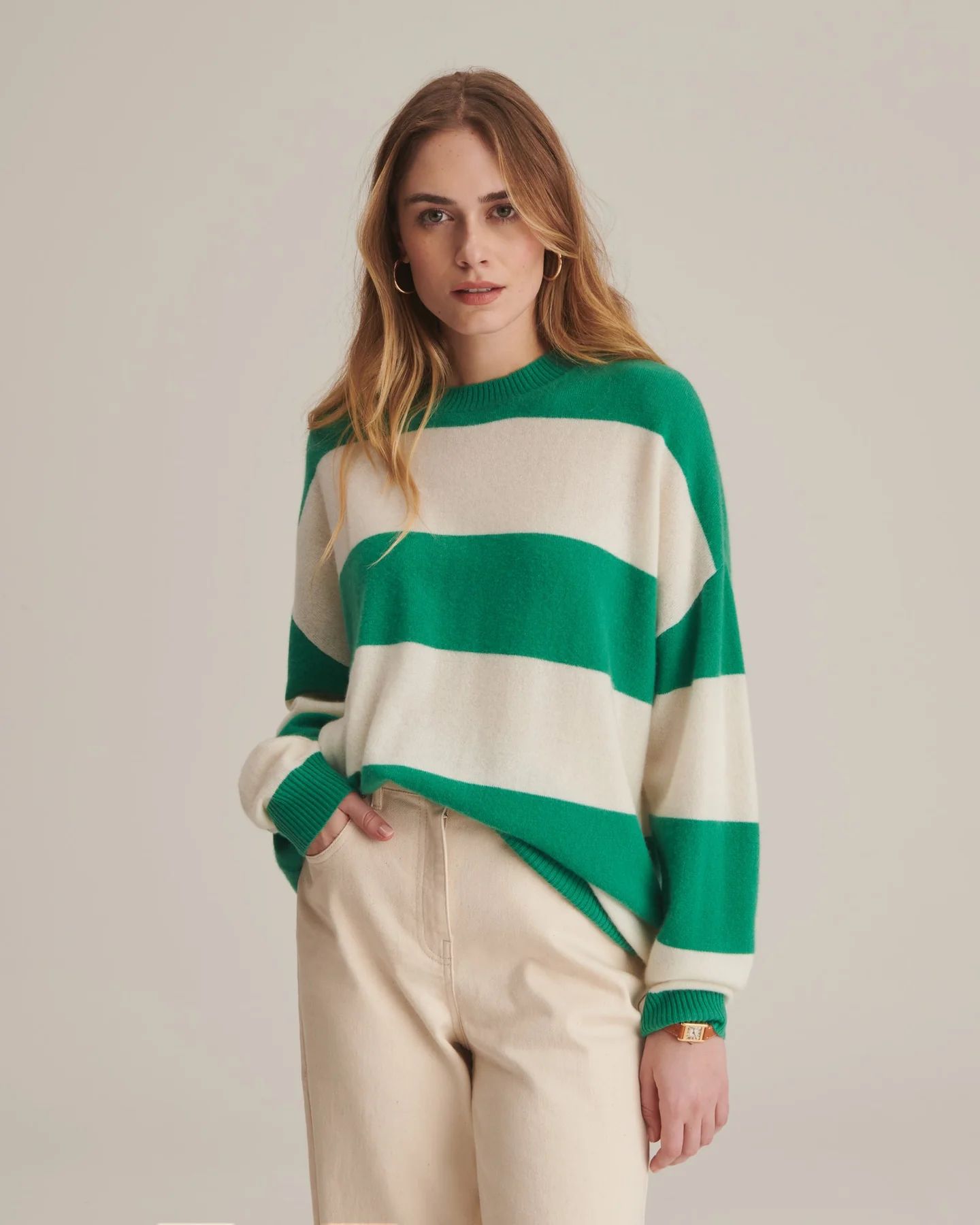 Cashmere Oversized Striped Crewneck Sweater | NAADAM