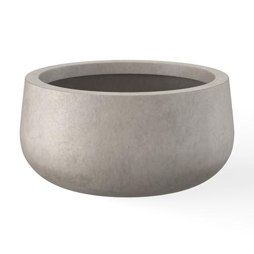 Kante 11.8" Dia Round Concrete Planter, Cement Plant Pots with Drainage Hole and Rubber Plug for Outdoor Indoor Garden Home, Modern Curvaceous Design, Weathered Concrete | Amazon (US)