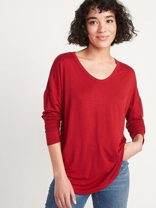 Luxe Long-Sleeve Voop-Neck Tunic T-Shirt for Women | Old Navy (US)