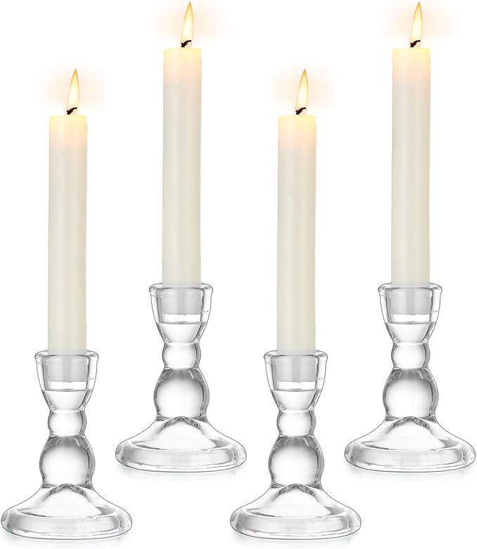 Inweder Glass Taper Candle Holders - Cute Candlestick Holders, 4Pcs Clear Candle Stick Candle Hol... | Amazon (US)