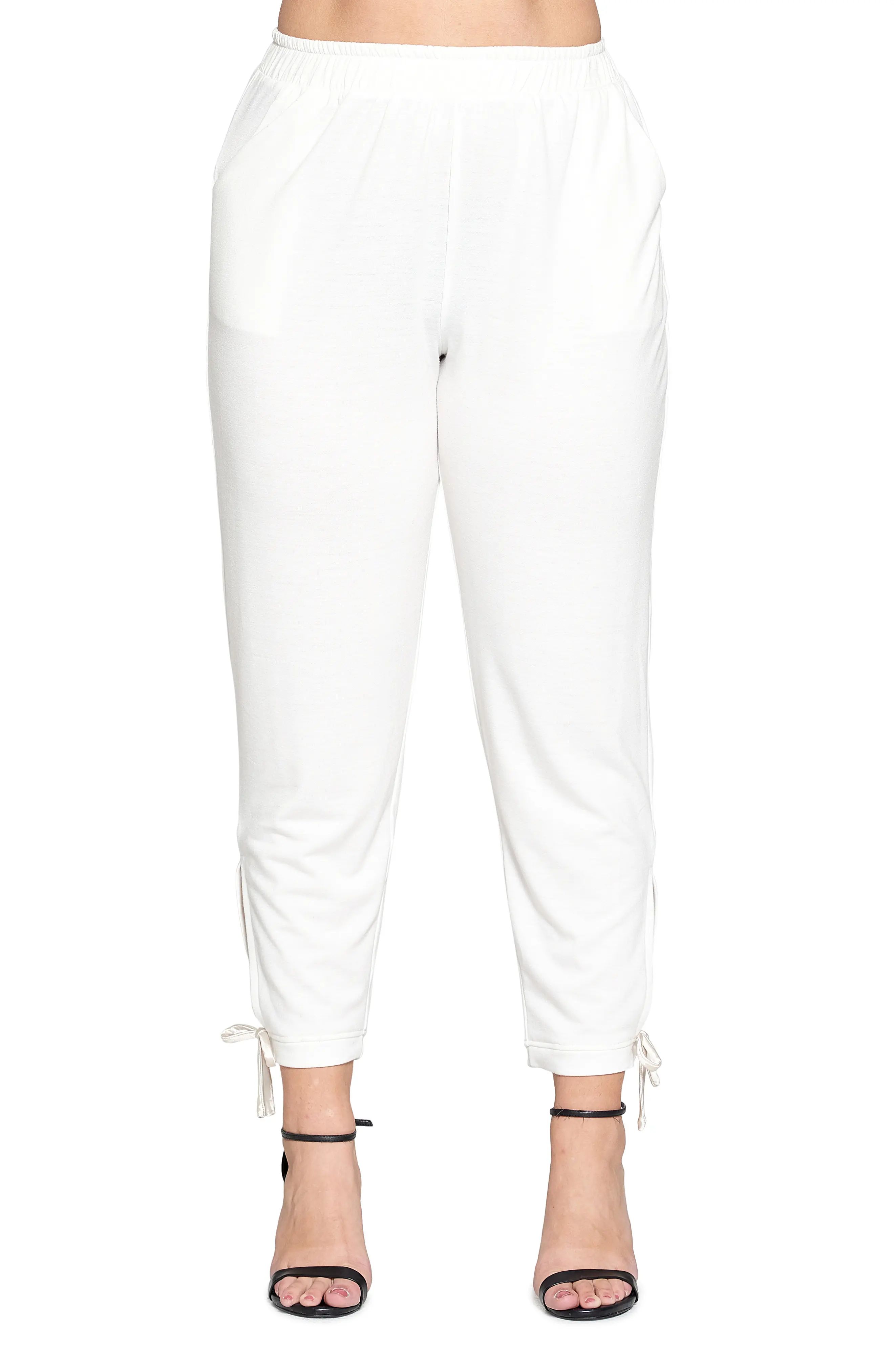 Plus Size Women's Curvyture Side Slit Tie Cuff Joggers, Size 1X - White | Nordstrom