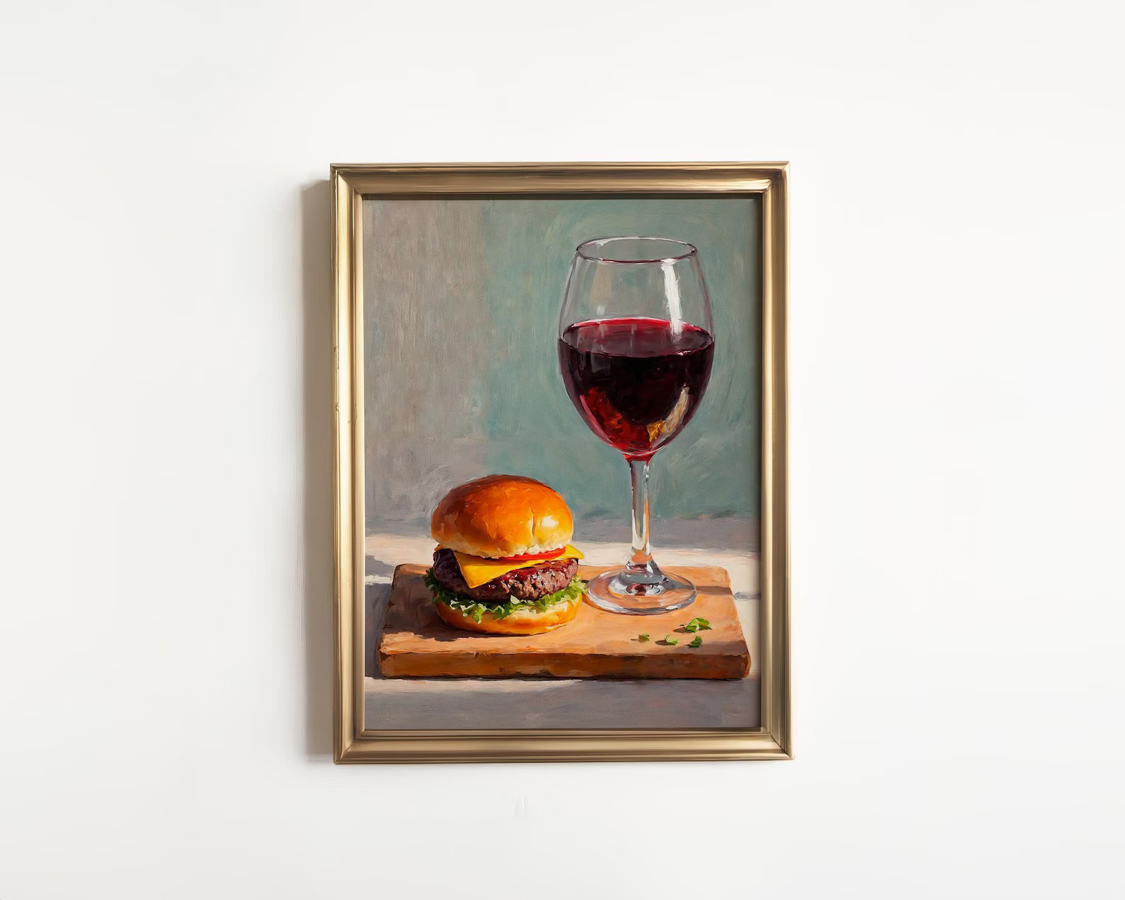 Red Wine and Cheeseburger Print Cute Quirky Whimsical Cocktail Art Bar Cart Decor Elegant Oil Pai... | Etsy (US)
