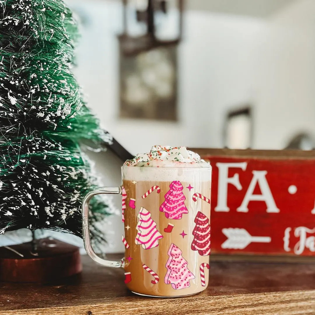 Pink Christmas Tree Cake Glass Tumbler, Girly Christmas Gift, Pink Christmas Glass Cup | Etsy (US)