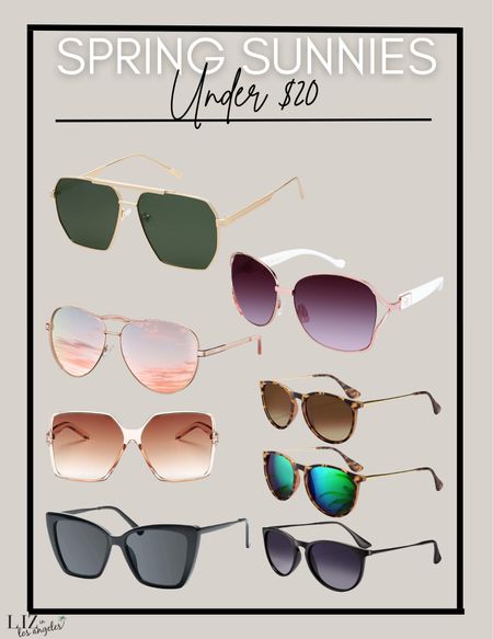These sunglasses are the perfect find for spring.  All of these sunglasses are under $20 and the perfect way to top off a spring outfit 

#LTKSeasonal #LTKstyletip #LTKFind
