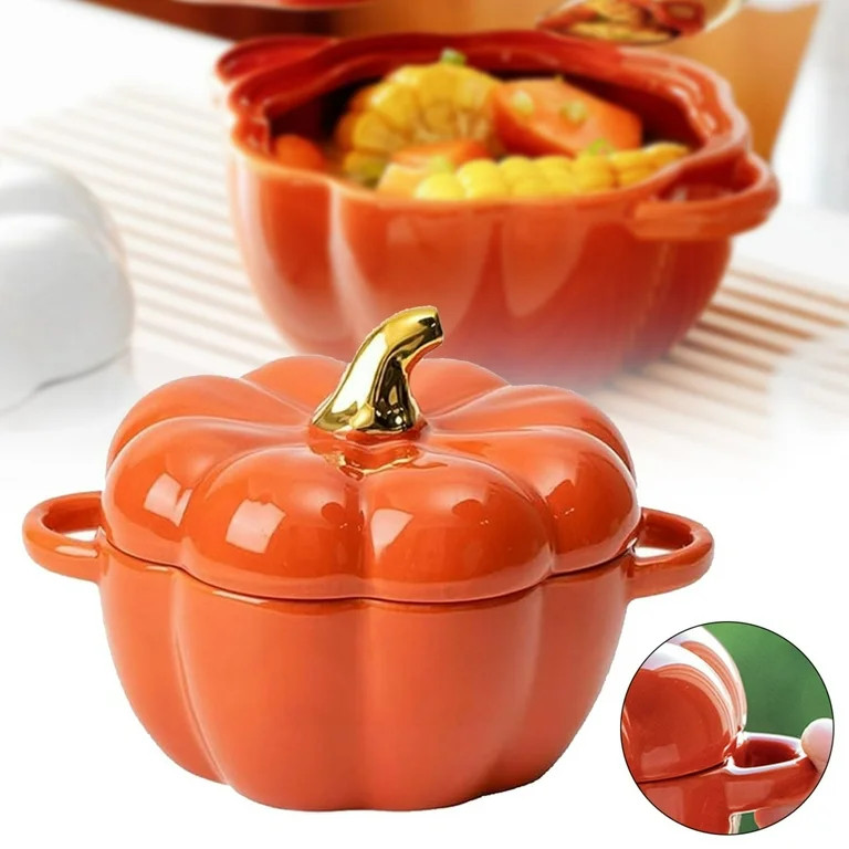 MOQIN Ceramic Pumpkin Soup Bowls with Lid | Oven-Safe Mini Dutch Oven Set | Halloween/Thanksgivin... | Walmart (US)