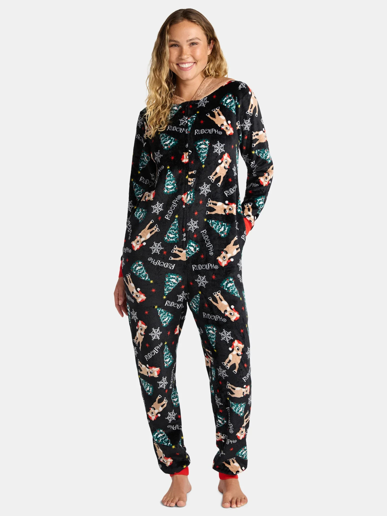 Rudolph Women's and Women's Plus Super Minky Union Suit Pajamas with Hood, Sizes XS-3X | Walmart (US)