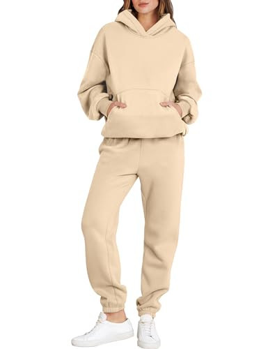 ANRABESS Womens 2 Piece Outfits Lounge Hoodie Oversized Sweatshirt Jogger Sweatpants Y2K Tracksuit Sweatsuit Set Fall Clothes Light Yellow Large | Amazon (US)