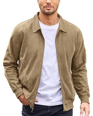 COOFANDY Men's Faux Suede Bomber Jacket Lightweight Full Zip Jackets Vintage Casual Trucker Jacke... | Amazon (US)