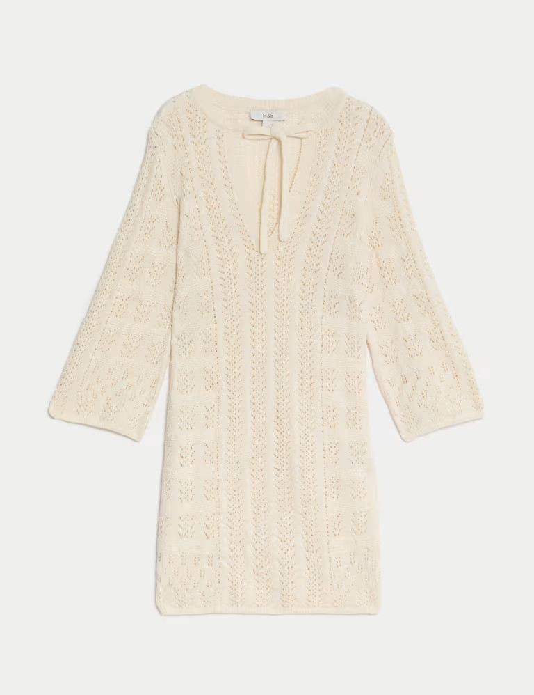 Cotton Rich Textured V-Neck Knitted Dress | Marks & Spencer (UK)