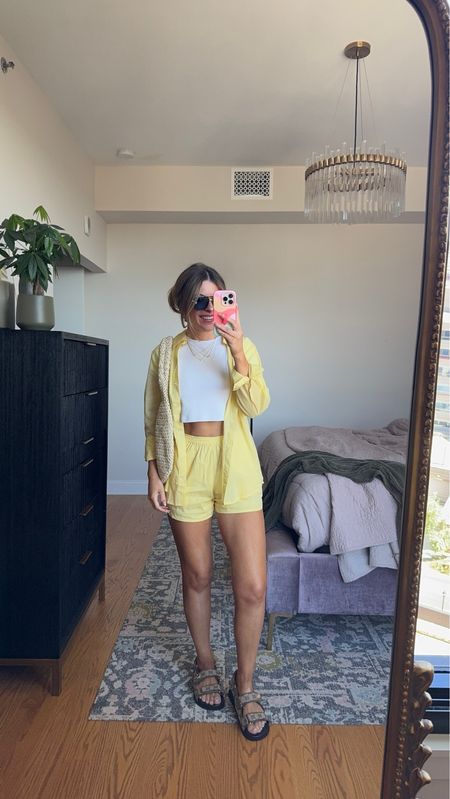 Summer travel set. Yellow resortwear shorts set. Wearing my usual small/2
Dibs code: emerson
Electric picks: emerson20
Loving tan: emerson 

#LTKFindsUnder100 #LTKTravel #LTKSeasonal