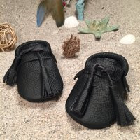 Black Leather Baby Moccasins Shoes With Tassels - Matching Headband Or Bow Tie Boys Moccs | Etsy (US)