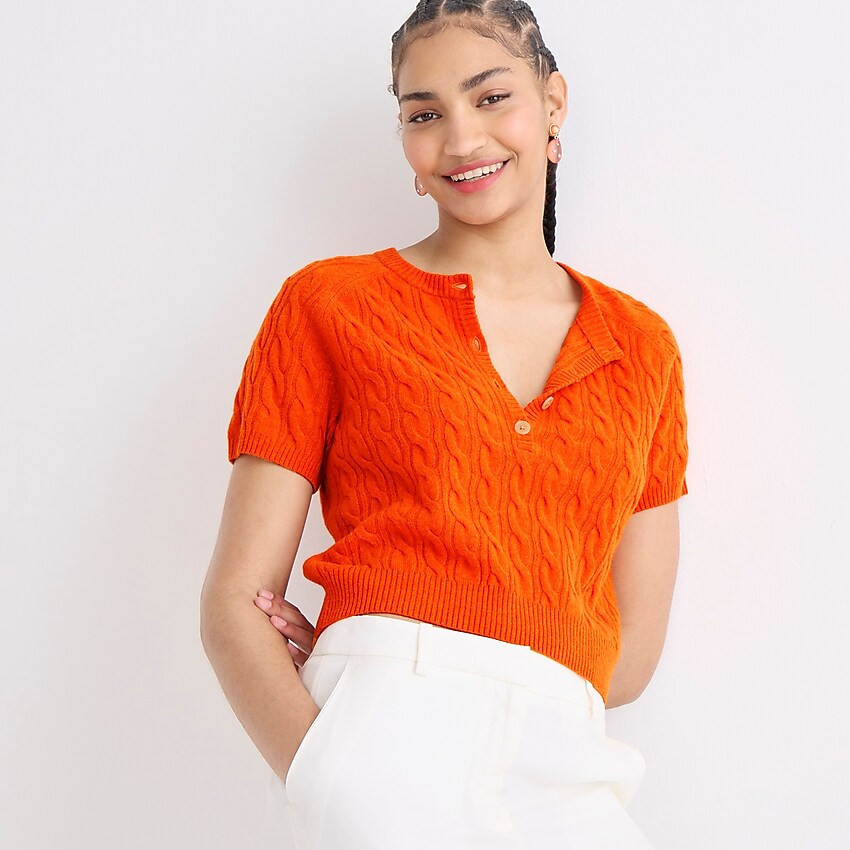 Cashmere cable-knit henley T-shirt | J. Crew US