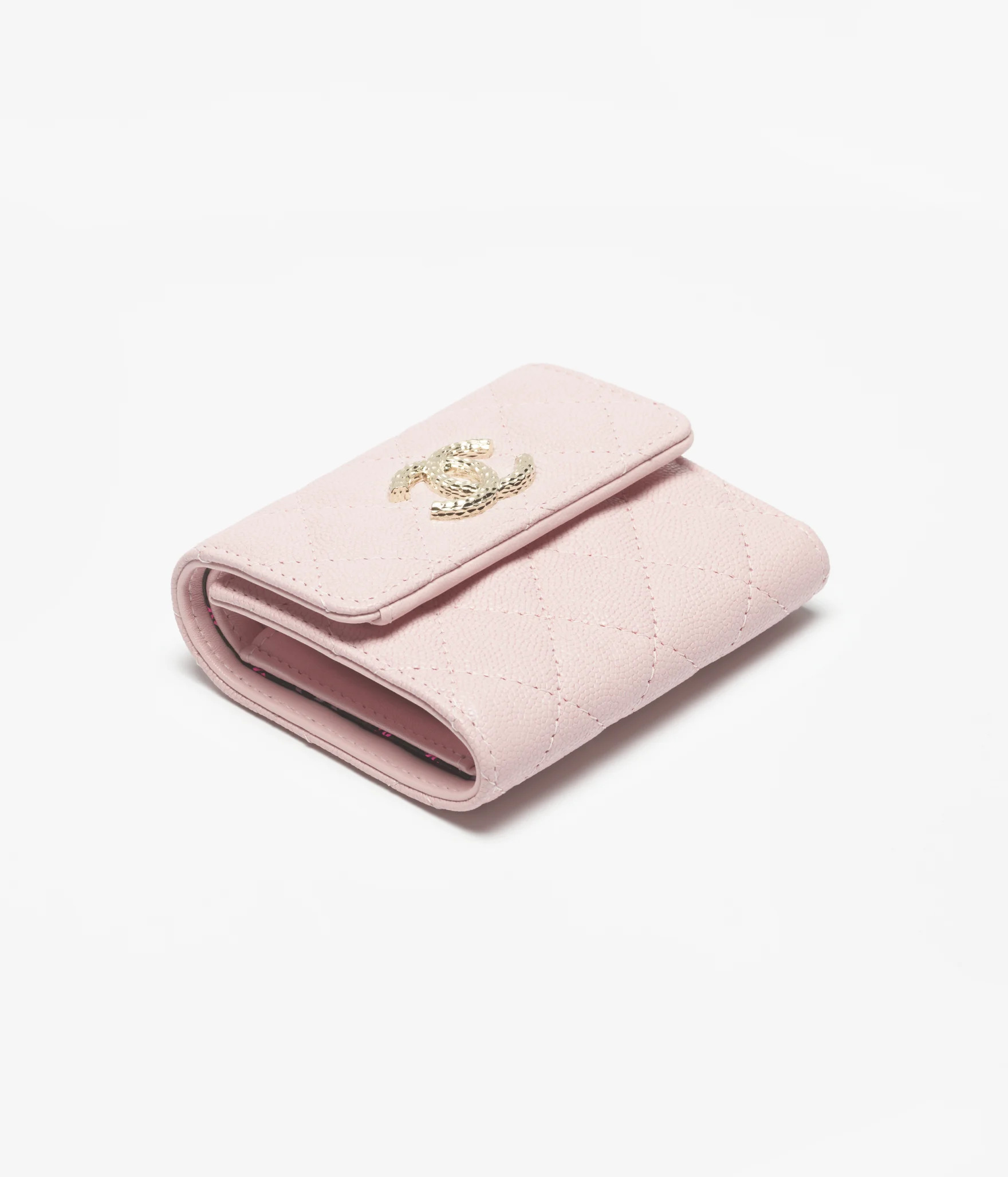 Small flap wallet - Grained shiny calfskin & gold-tone metal, light pink — Fashion | CHANEL | Chanel, Inc. (US)