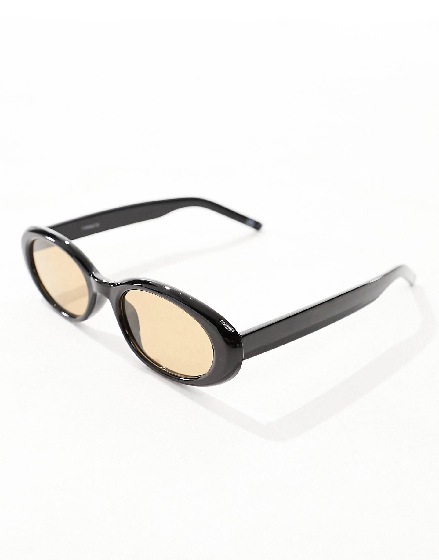 ASOS DESIGN bevel oval sunglasses in black with brown lens | ASOS (Global)