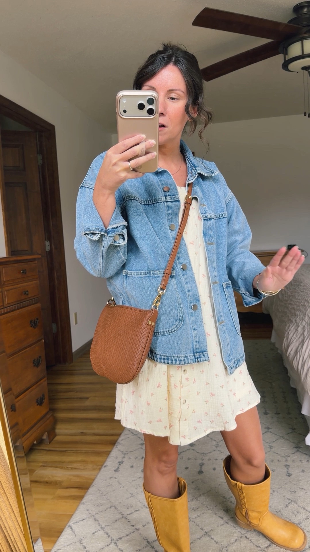 xs in my dress (gauze cotton and sooo comfy! It has a functional button down front too so it’s nursing friendly 🙌🏽). my denim jacket is size xs and my boots are size 6. 

#LTKSeasonal #LTKootd #LTKPetite