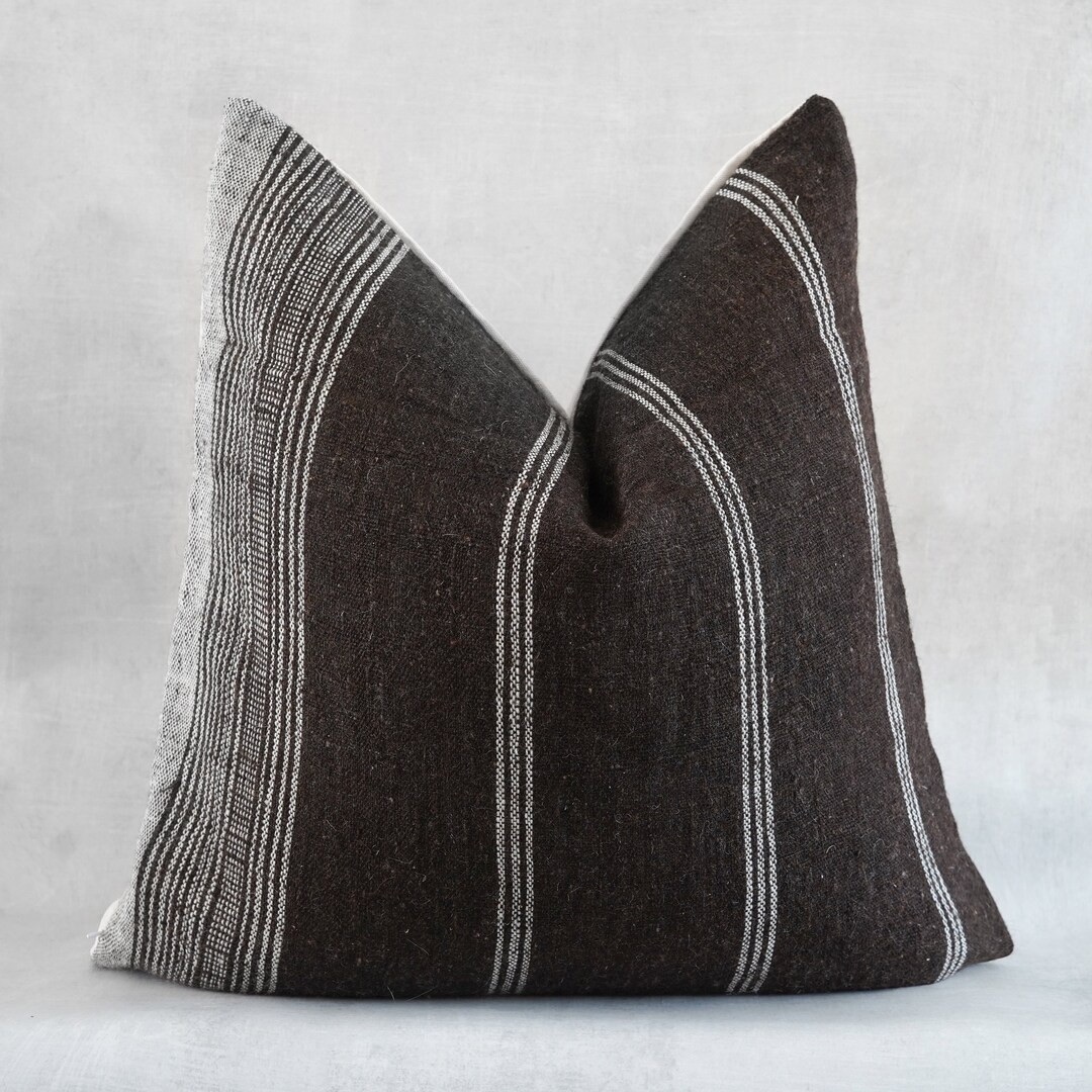 Chocolate Dark Brown Pillow Cover | Neutral Pillow | Vintage Indian Wool Pillow Cover | Textured ... | Etsy (US)