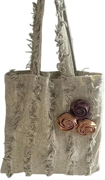 Amazon.com: Olive Green Boho Shoulder Bag for Women, Vintage Floral Tote Purse with Rosette Ribbo... | Amazon (US)