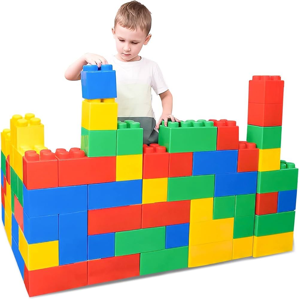 CO-T Jumbo Blocks for Toddlers Set of 72 Plastic Large Building Blocks for Kids Ages 4-8 with 72 ... | Amazon (US)
