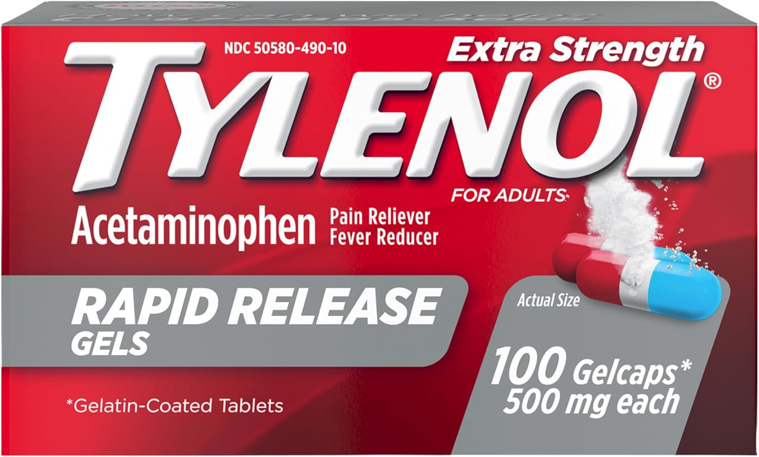 Tylenol Extra Strength Acetaminophen Rapid Release Gels, Pain Reliever & Fever Reducer, 100 ct | Amazon (US)