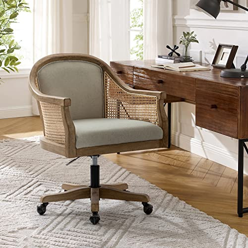 HULALA HOME Rattan Desk Chair, Upholstered Home Office Chair, Vintage Office Chair with Armrest, ... | Amazon (US)