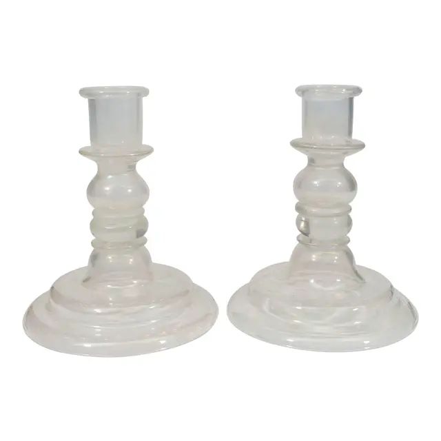 Italian Glass Baluster Candle Holders - a Pair | Chairish