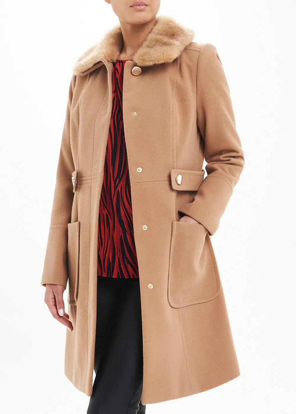 Faux Fur Collar Dolly Coat – Brown | Matalan (UK)