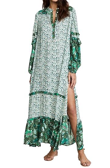 R.Vivimos Women's Long Sleeve Floral Print Bohemian Maxi Dresses with Slit | Amazon (US)