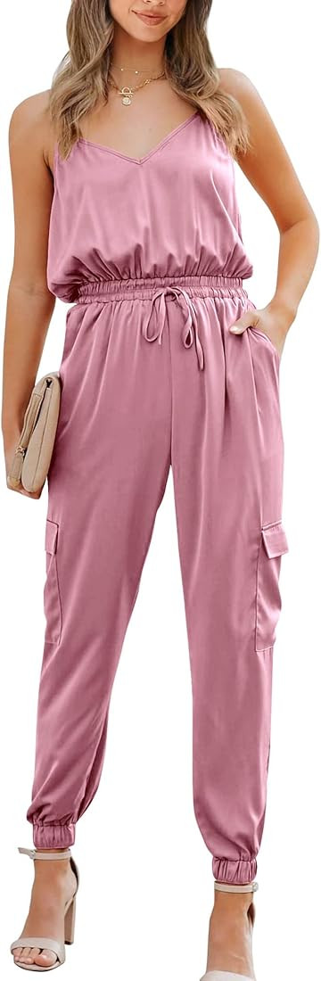 BTFBM Women's Casual Sleeveless Adjustable Spaghetti Strap Jumpsuits Summer One Piece Outfits Sat... | Amazon (US)