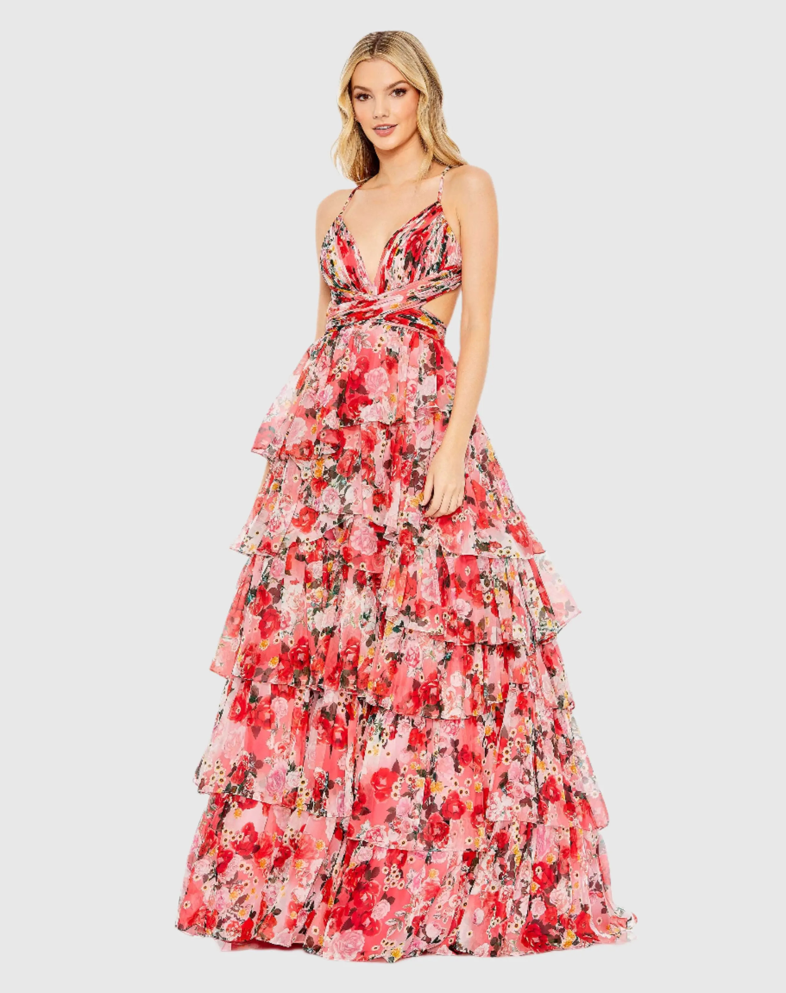 Red Pleated Chiffon Cut Out Ballgown - Mac Duggal | Mac Duggal
