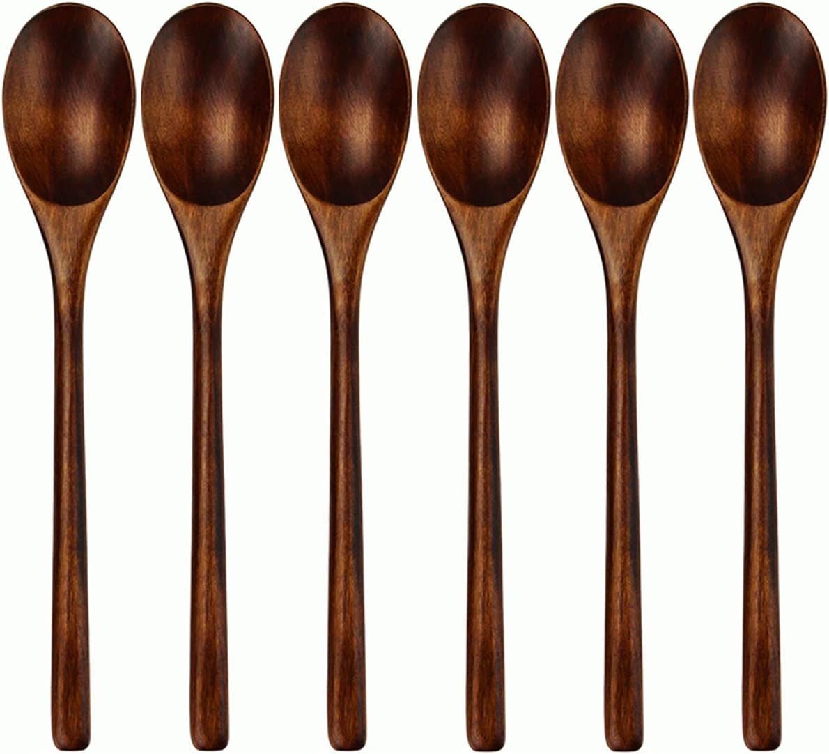 Amazon.com: Spoons, Wooden Spoons for Eating, 6 Pieces Japanese Natural Plant Ellipse Wooden Ladl... | Amazon (US)