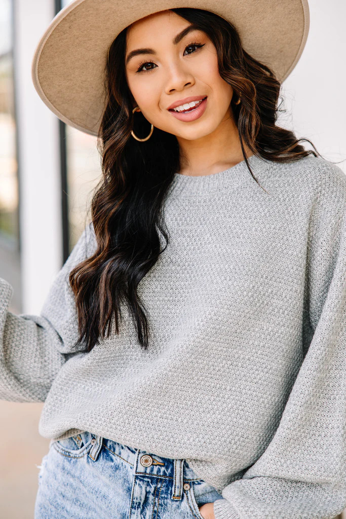 The Slouchy Light Gray Bubble Sleeve Sweater | The Mint Julep Boutique