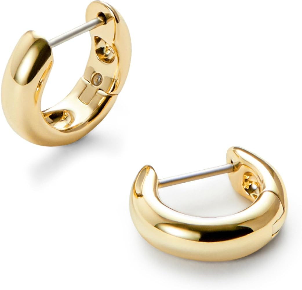 Ana Luisa Giulia Huggie Hoop Earrings for Women - Hypoallergenic Water-Resistant Tarnish-Free Chunky Earrings for Women - 14K Gold Plated & Silver Rhodium Plated Hoops - Small, Medium & Large Size | Amazon (US)